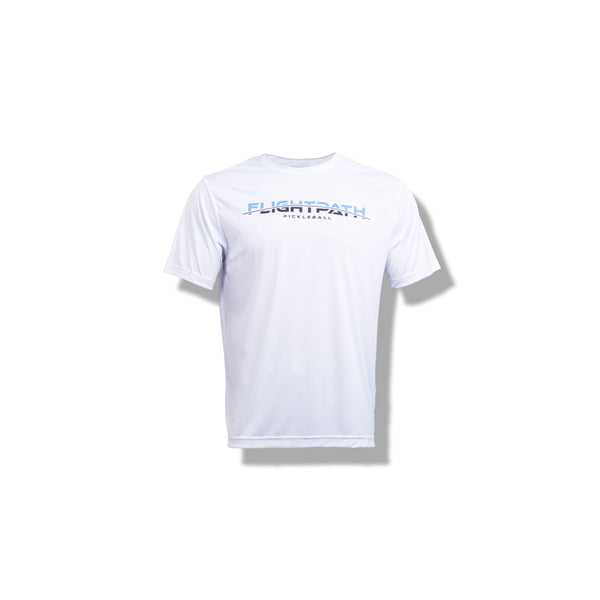 Men's Drive Tee with FlightPath Arc Logo (White) - FlightPath Pickleball